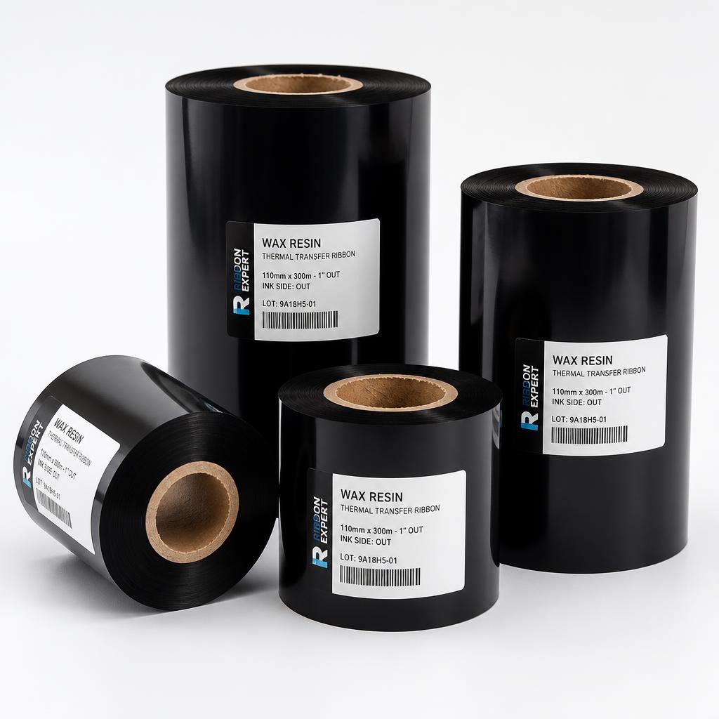 Thermal transfer ribbon rolls for barcode label printers
